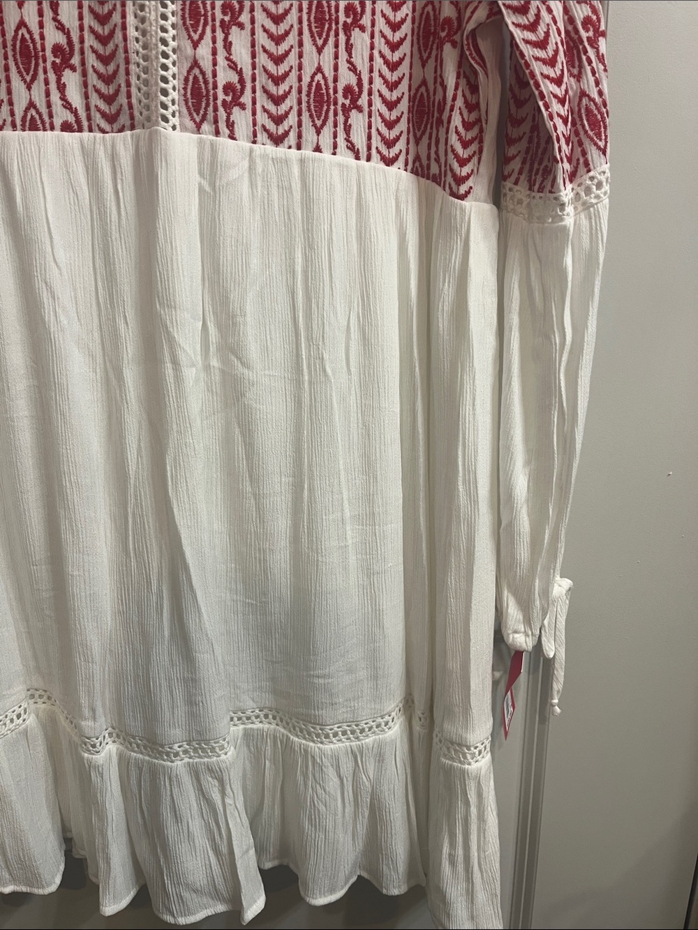 Xhilaration White Peasant Dress with Red Embroidered Yoke - Picture 7 of 13
